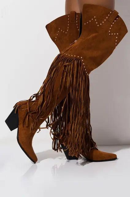 Vintage Fringe Over-the-Knee Boots