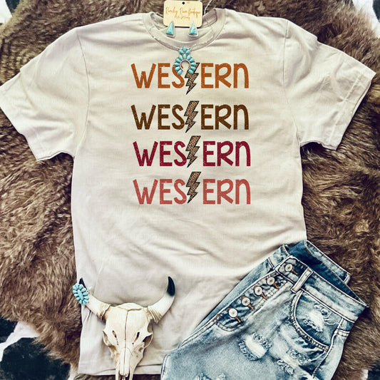 Fall Western Leopard Bolt Tee