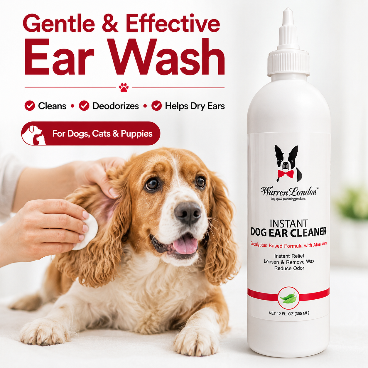Instant Ear Cleaner For Dogs 4 oz or 12 oz - Removes Wax and Odor
