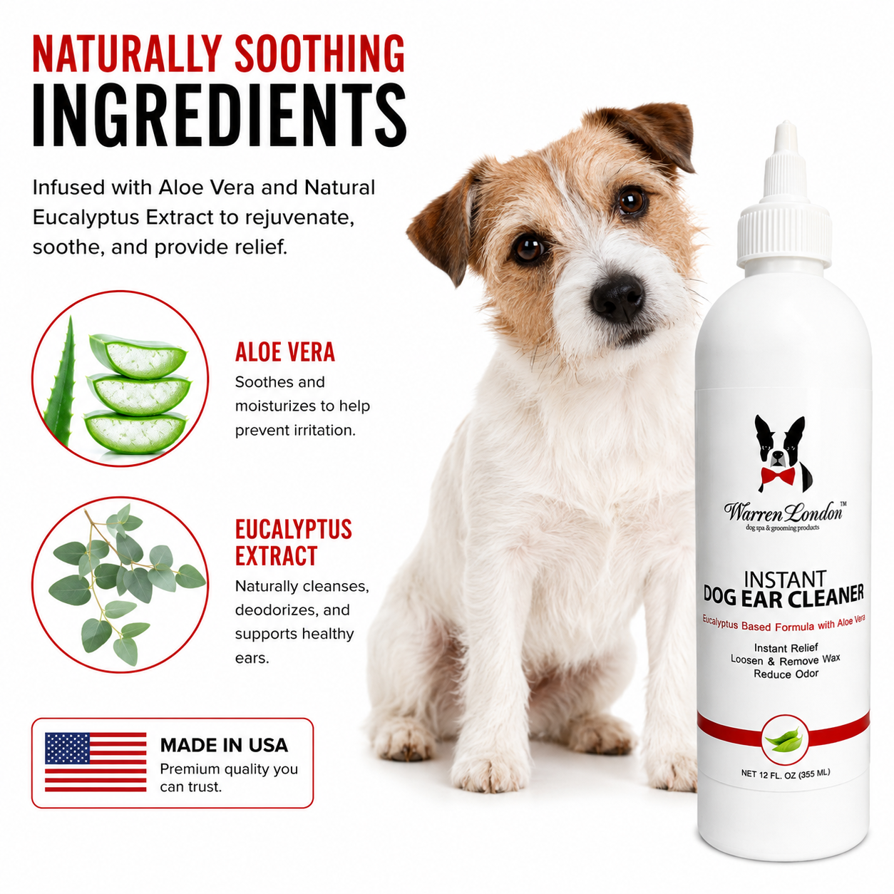 Instant Ear Cleaner For Dogs 4 oz or 12 oz - Removes Wax and Odor
