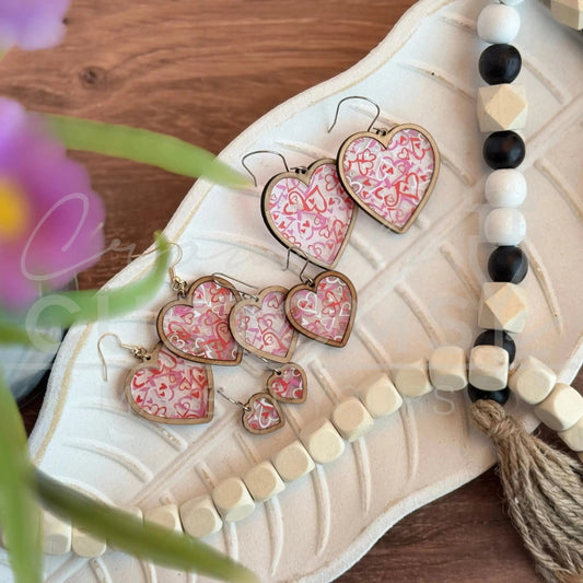 Inlaid Heart Earrings | Valentine's Day | Love Earrings | Wood + Acrylic | Hand-made