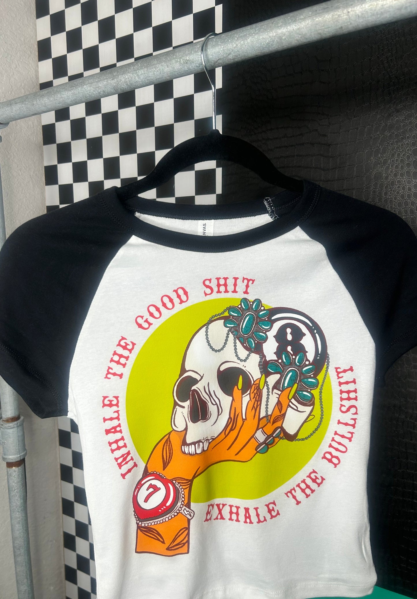 Exhale the BS Micro Rib Raglan Baby Tee