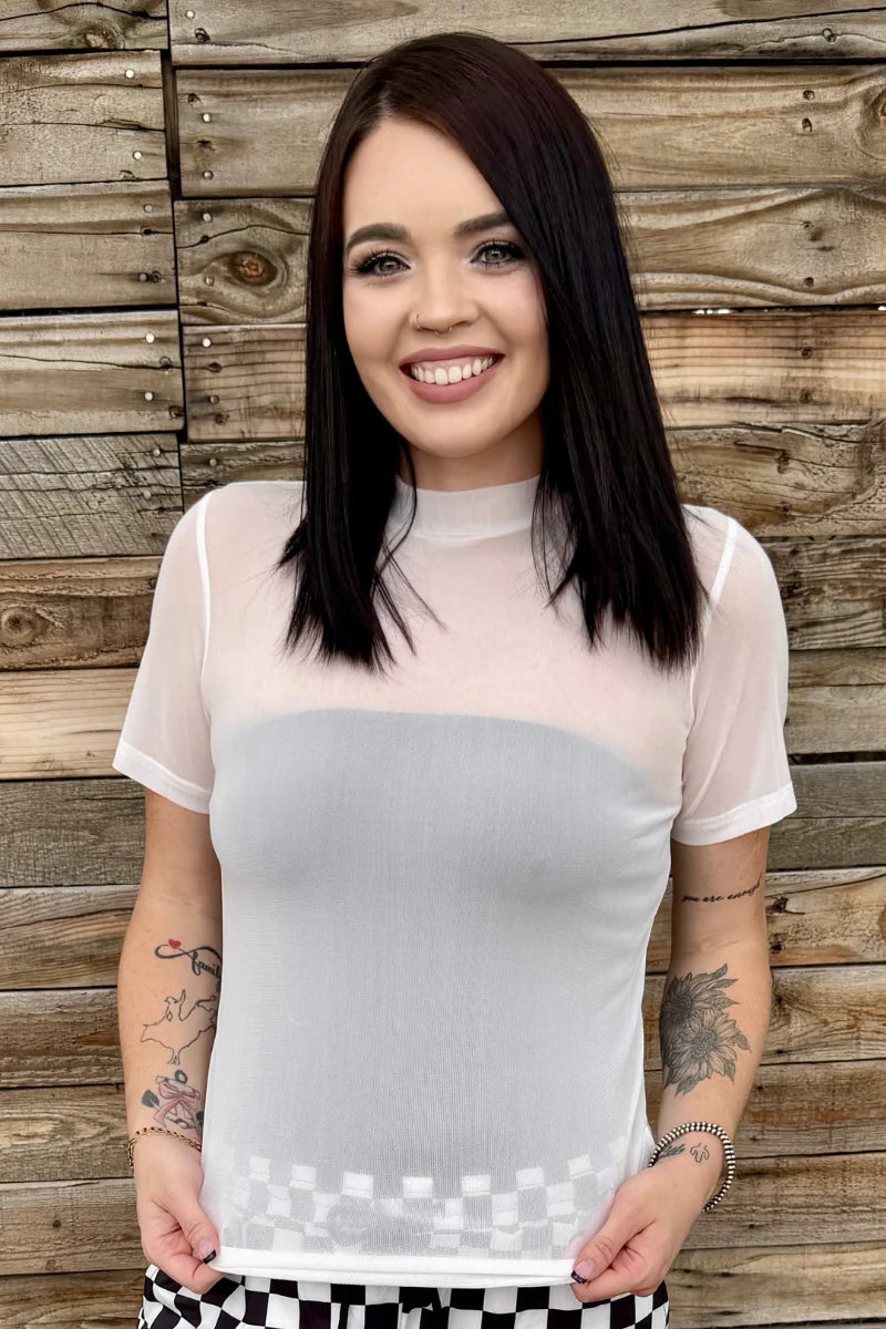 Meshed out Ivory white short sleeve