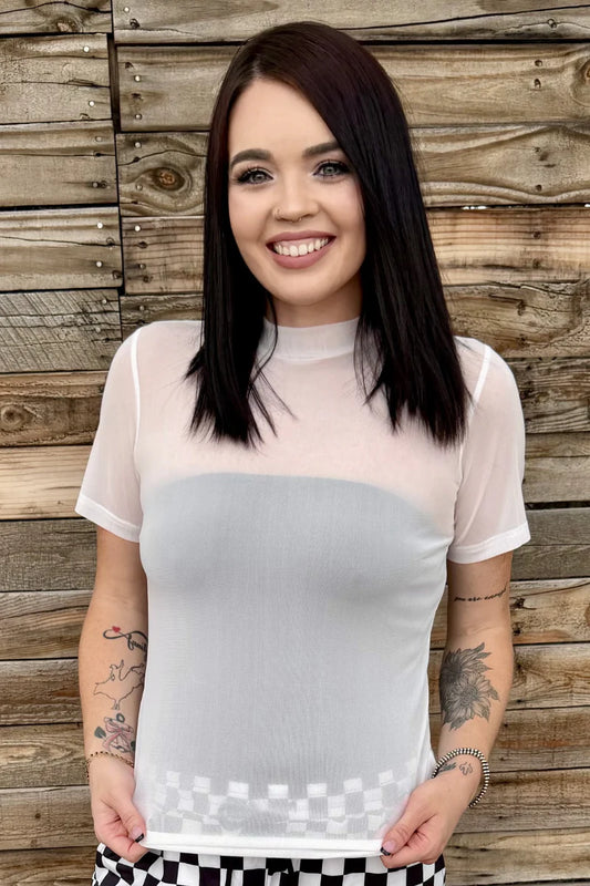 Meshed out Ivory white short sleeve
