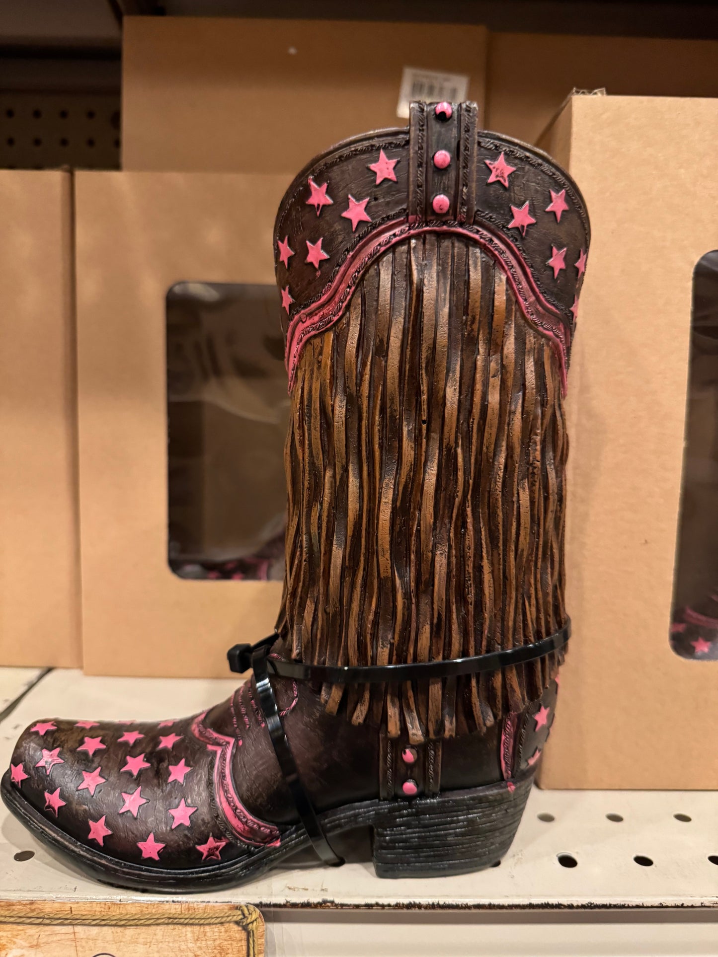 Pink Fringe Star Boot Vase