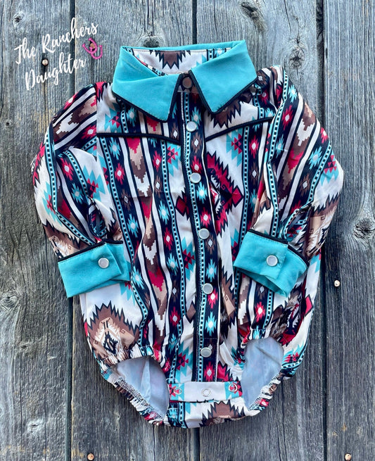 Shea Baby Aztec Pearl Snap Onesie
