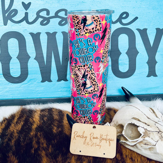 She’s A Cowboy Killer 20oz Shimmer Skinny Tumbler