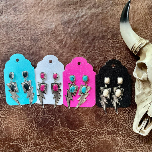Thunder Bolt Black Turquoise Statement Earrings