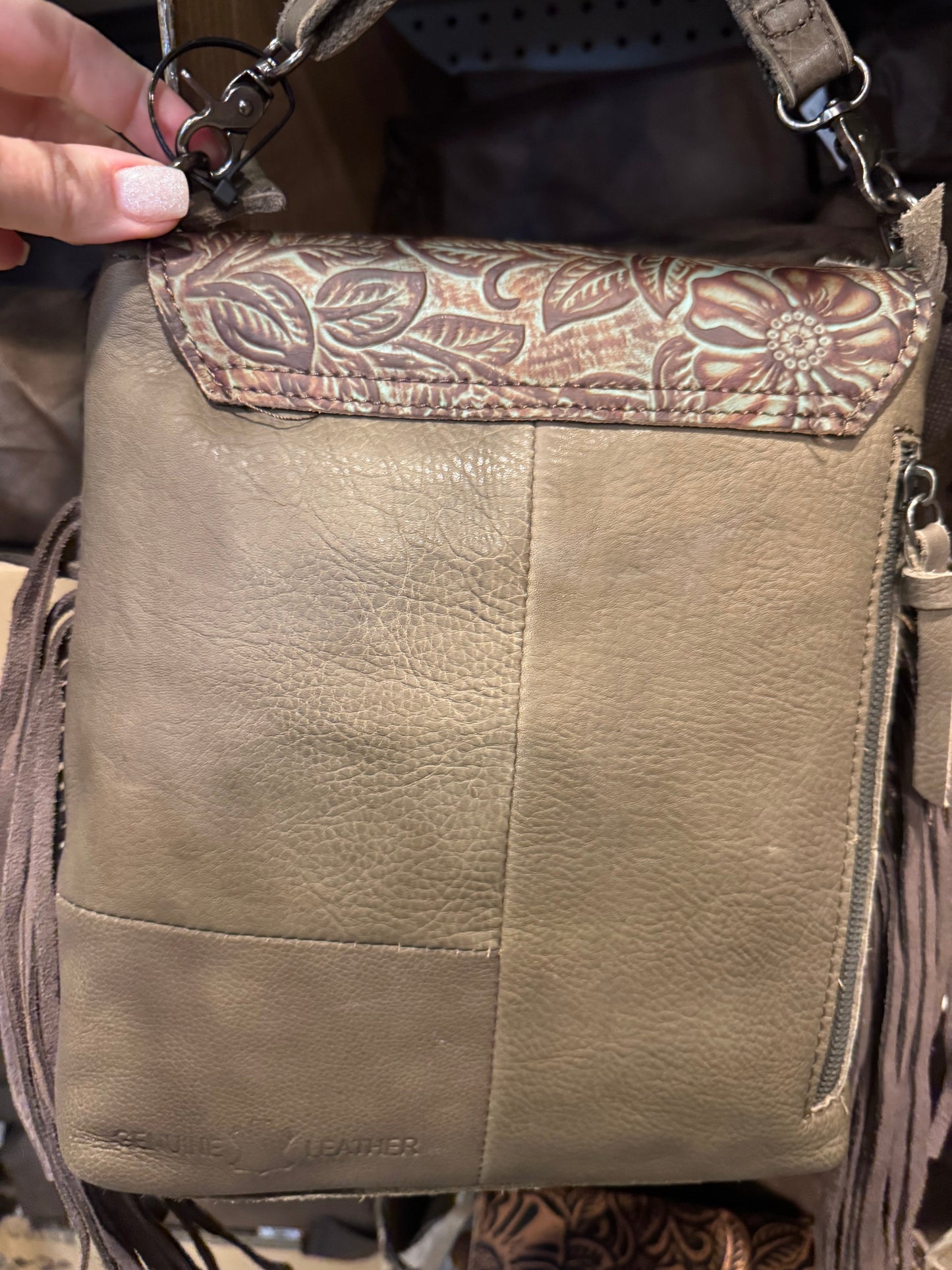 Cowhide Tooled Flap Crossbody Purse