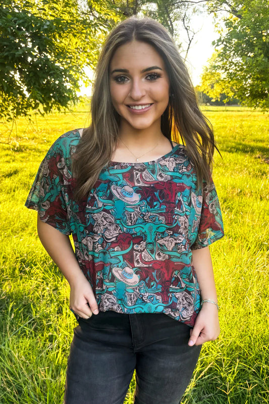 Stockyard & Longhorns Mesh top ( oversized) (Copy)