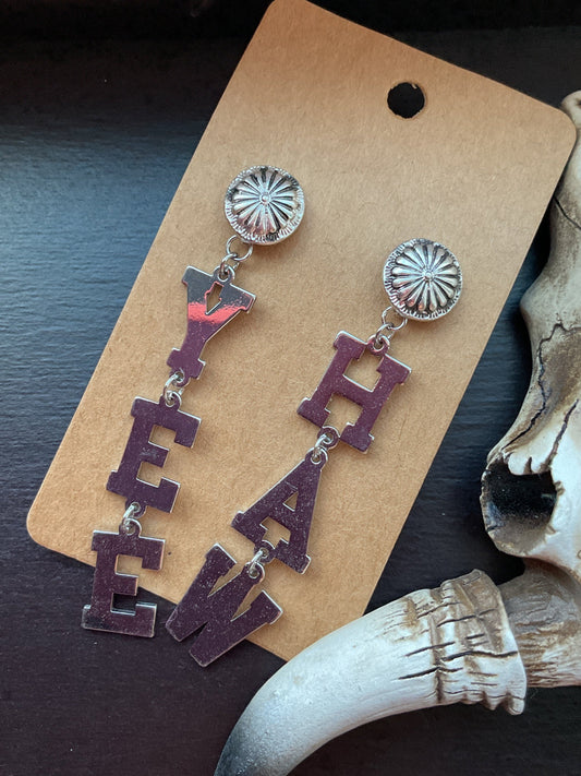 Silver YEE HAW Dangle Earrings