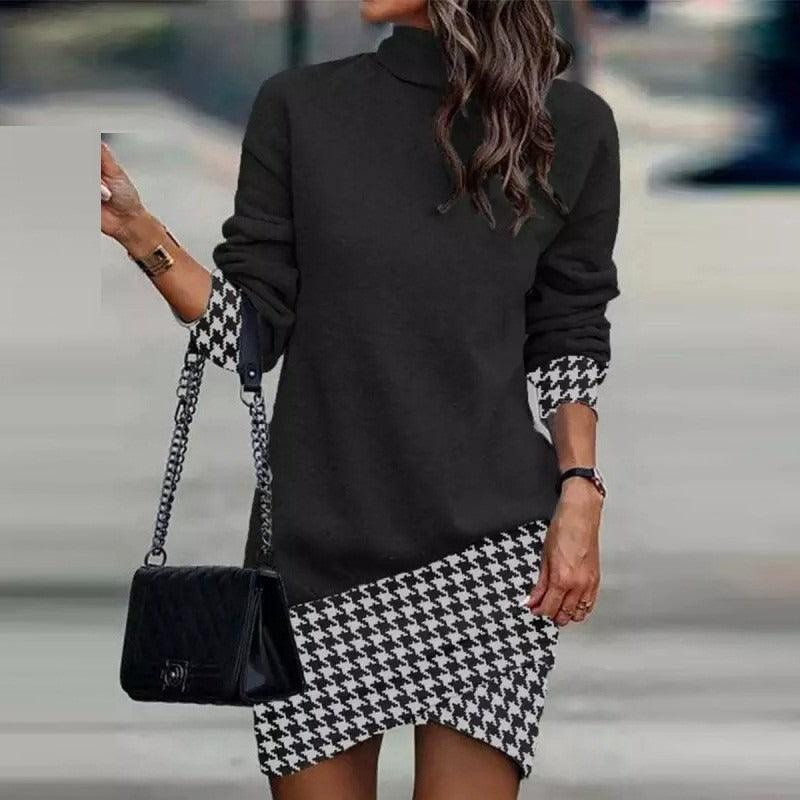 Wild West Chic Long-Sleeved High-Neck Irregular Dress for Cowgirls