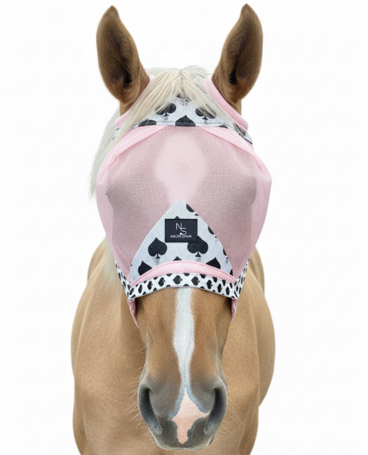 Smokin Spades Fly Mask - Baby Pink Mesh - Std/Full Size