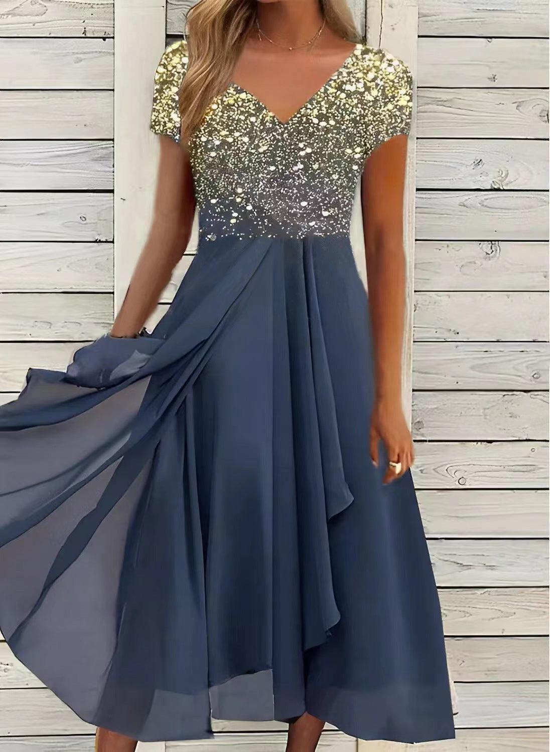 Serene Blooms Chiffon Patchwork Dress | Elegant Floral Dress for Summer