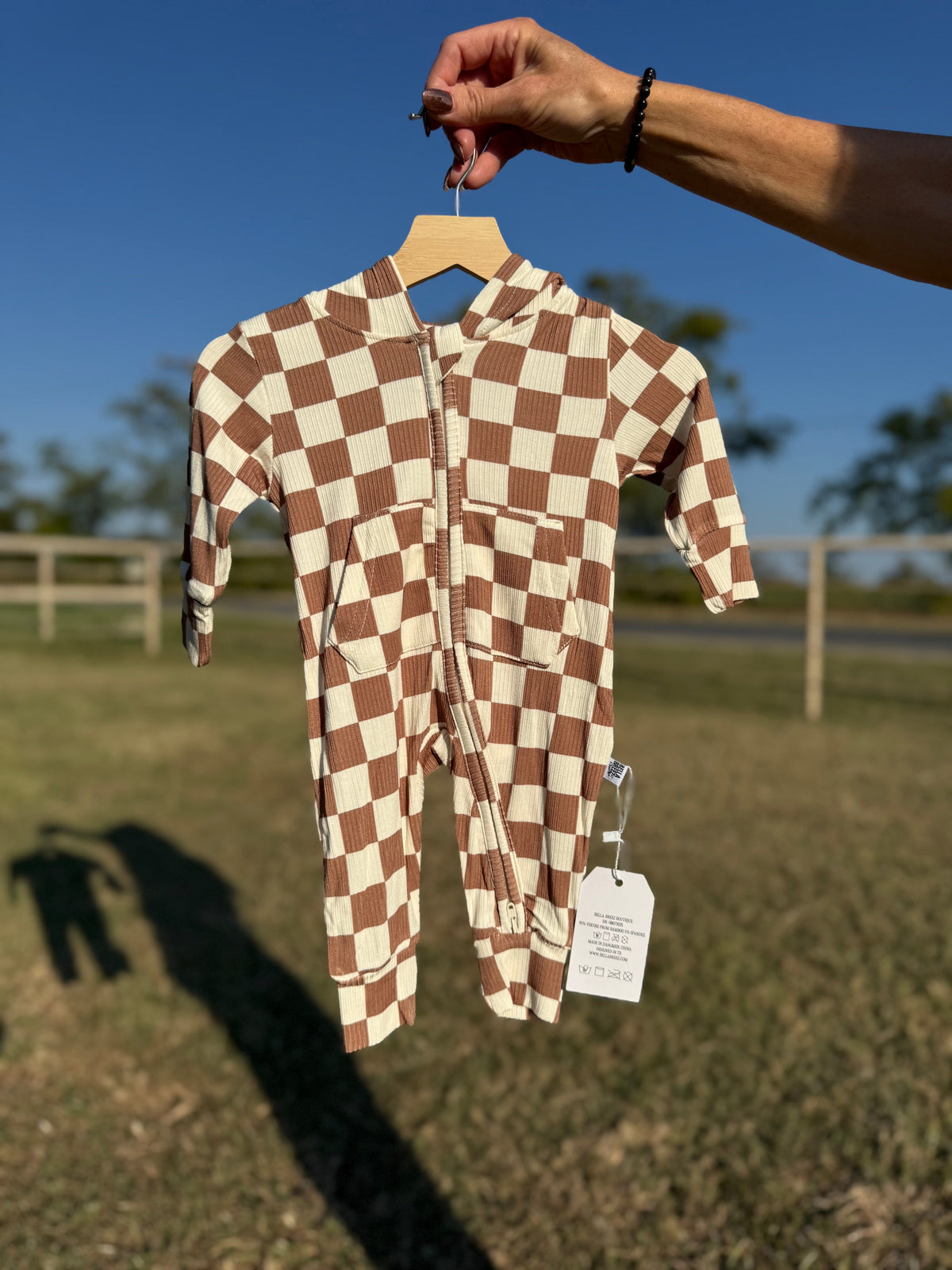 Checkered Hooded Bamboo Romper