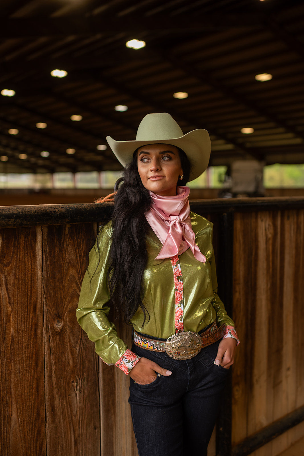 FIRST DATE & OLIVE SPARKLE PERFORMANCE RODEO SHIRT