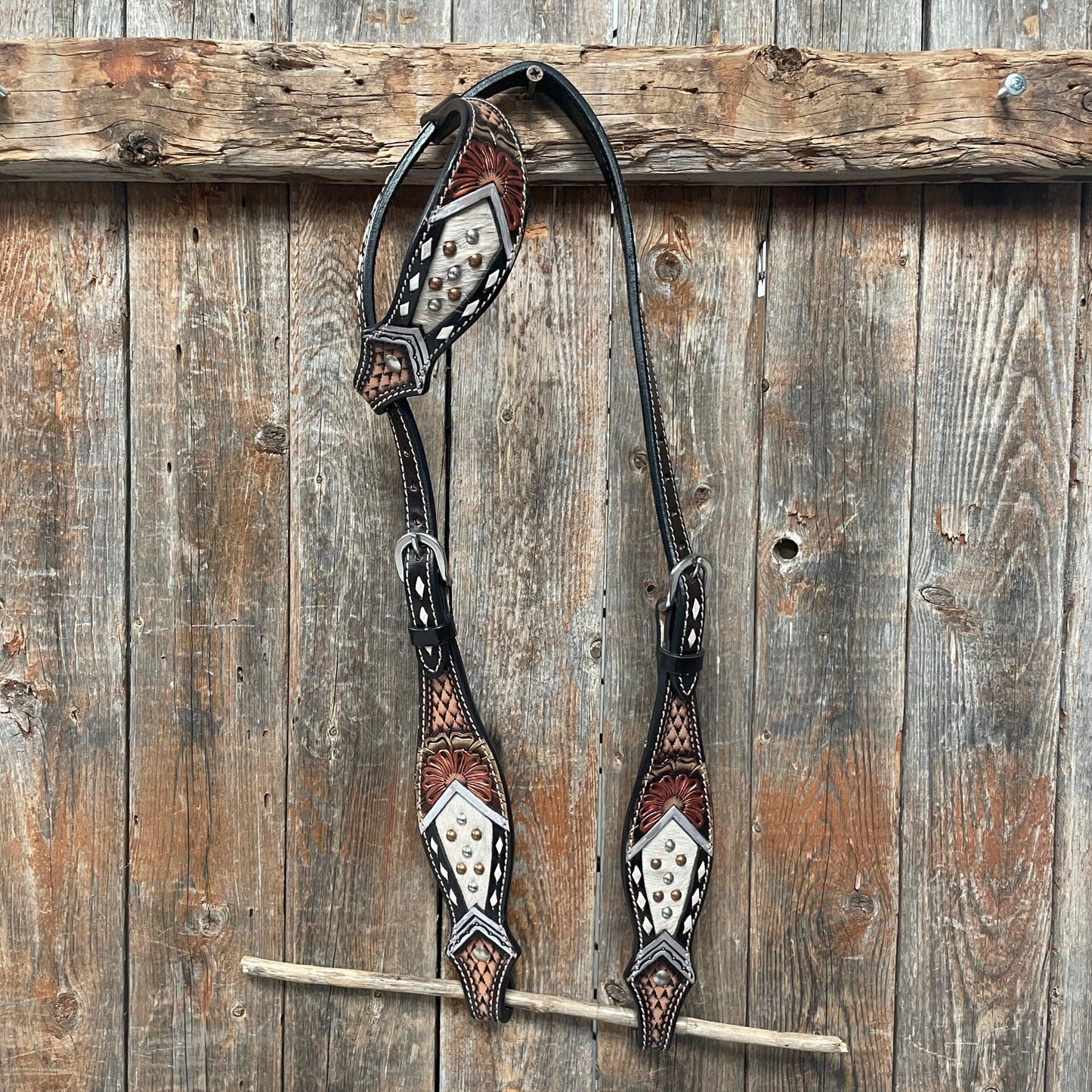 Dark Oil Cowhide One Ear Headstall / Bridle #FK102