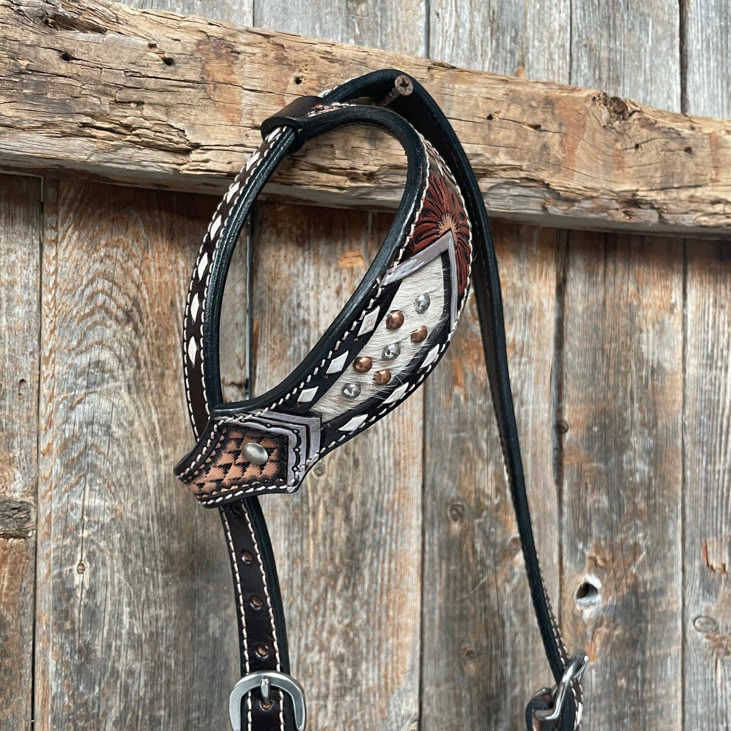 Dark Oil Cowhide One Ear Headstall / Bridle #FK102