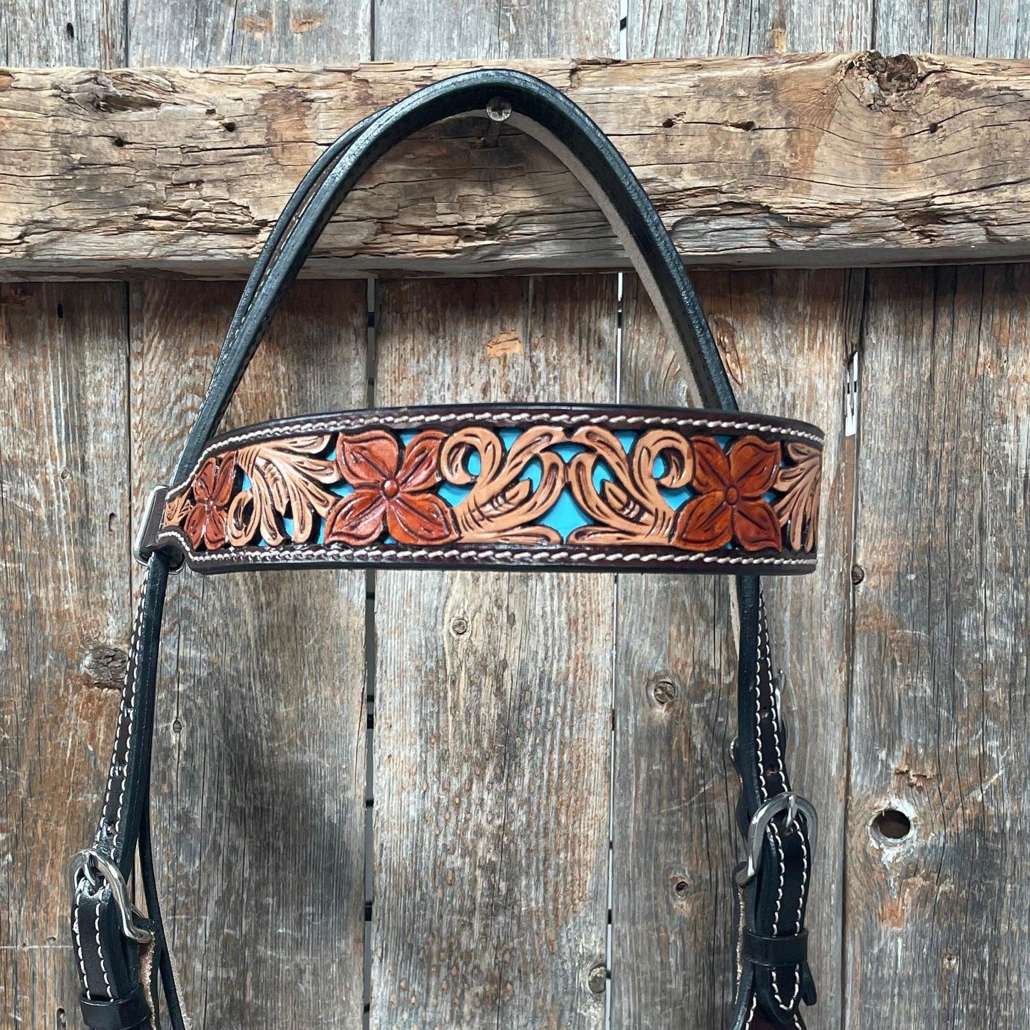 Dark Oil Blue Inlay Browband Headstall / Bridle #FK104