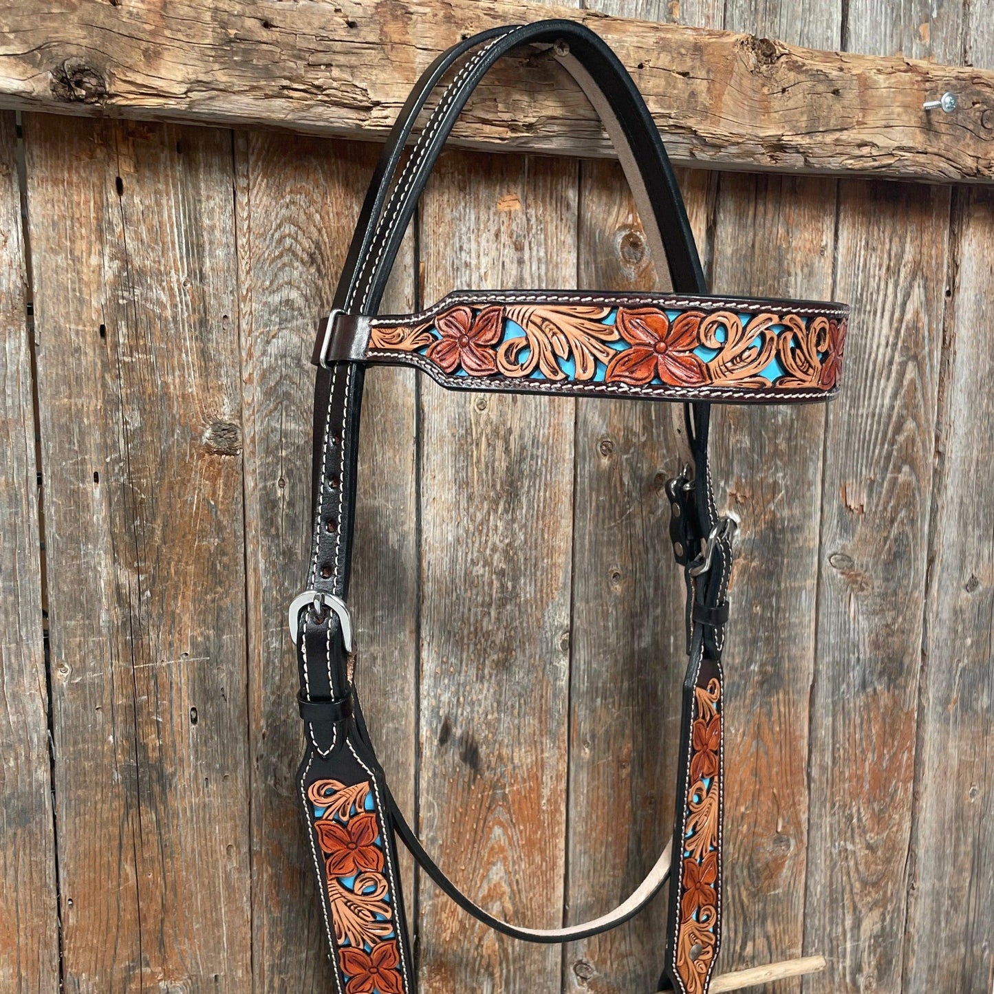 Dark Oil Blue Inlay Browband Headstall / Bridle #FK104