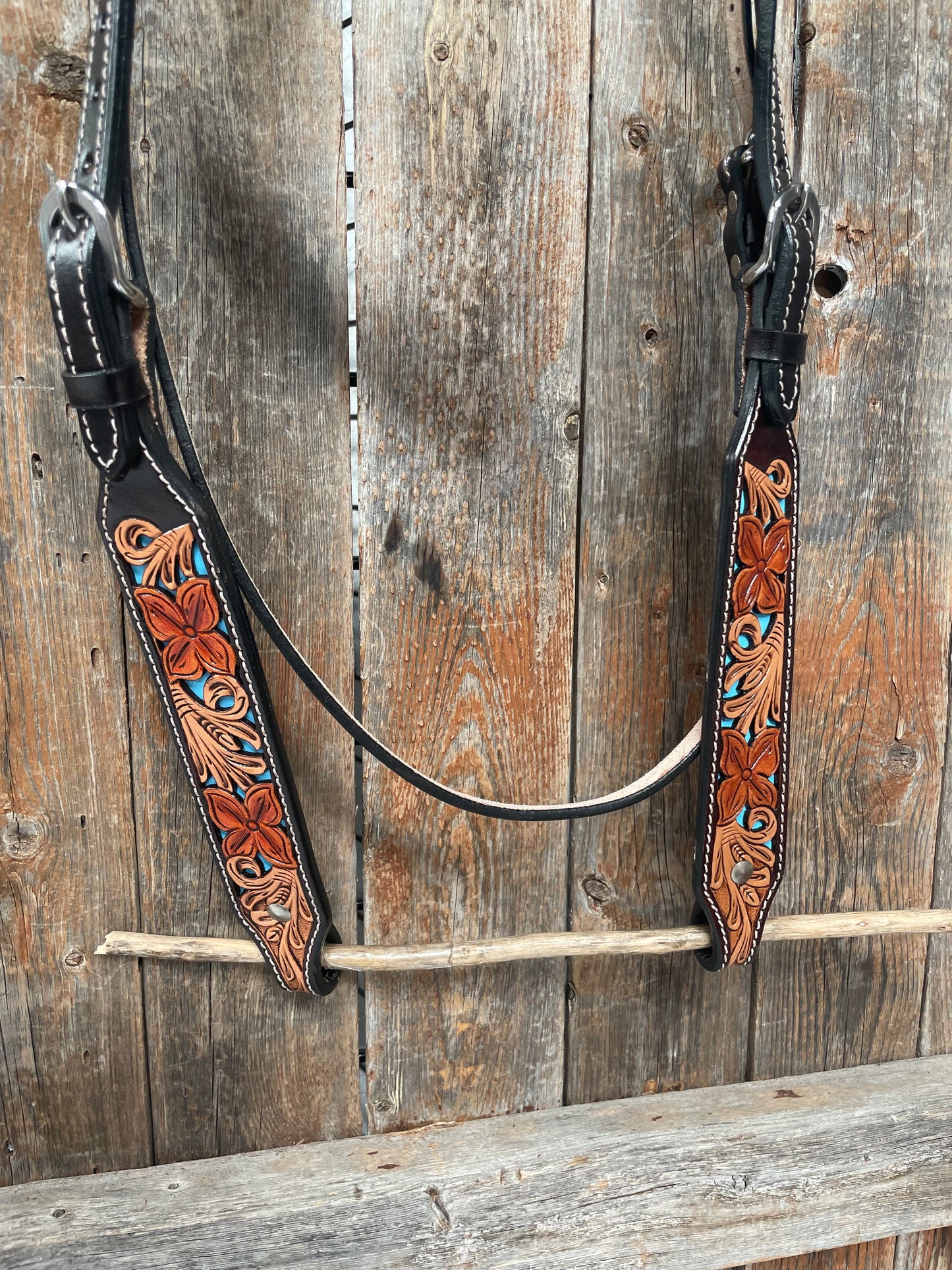 Dark Oil Blue Inlay Browband Headstall / Bridle #FK104