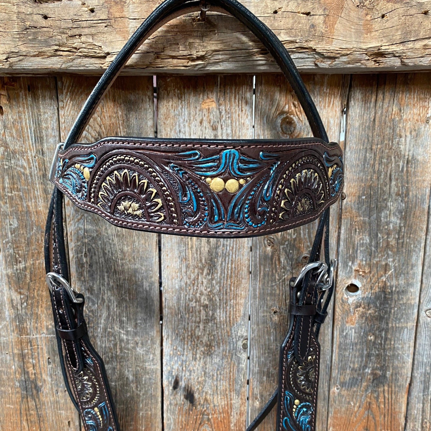 Dark Oil Floral Hand Painted Browband Headstall / Bridle #FK106