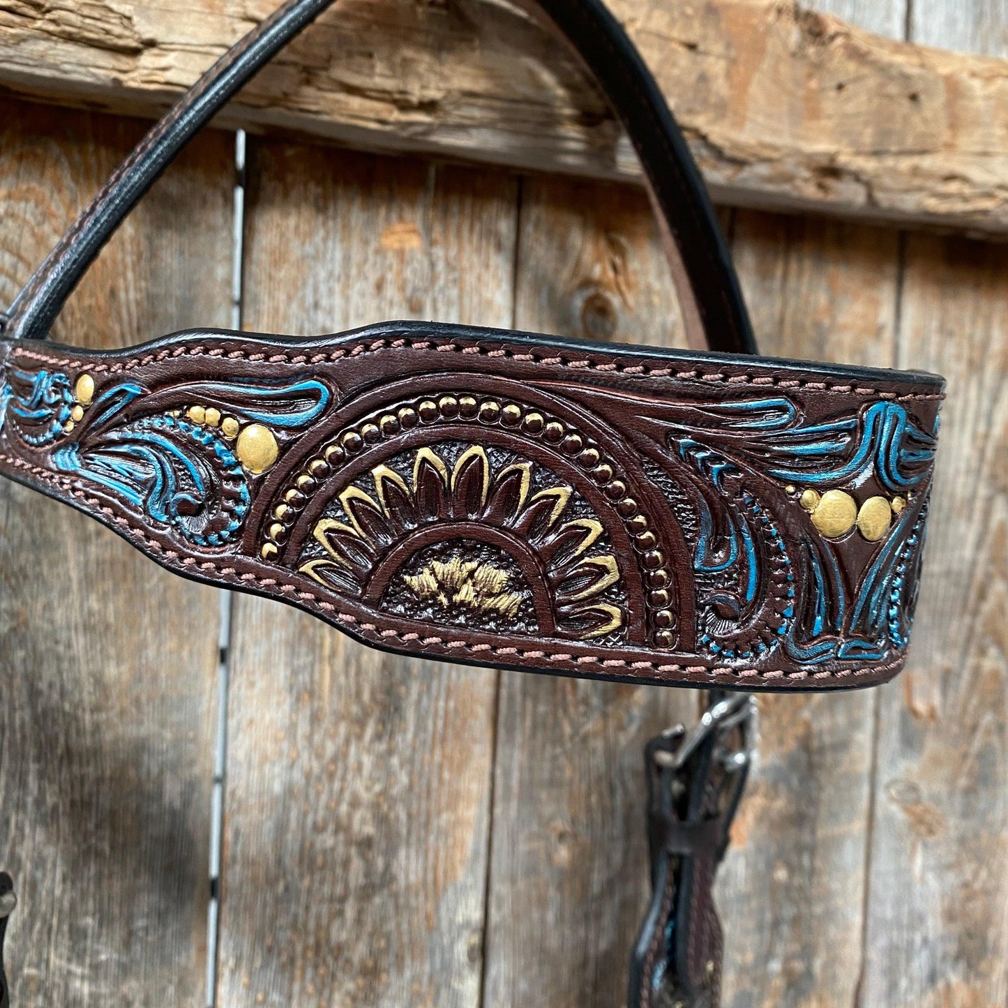Dark Oil Floral Hand Painted Browband Headstall / Bridle #FK106