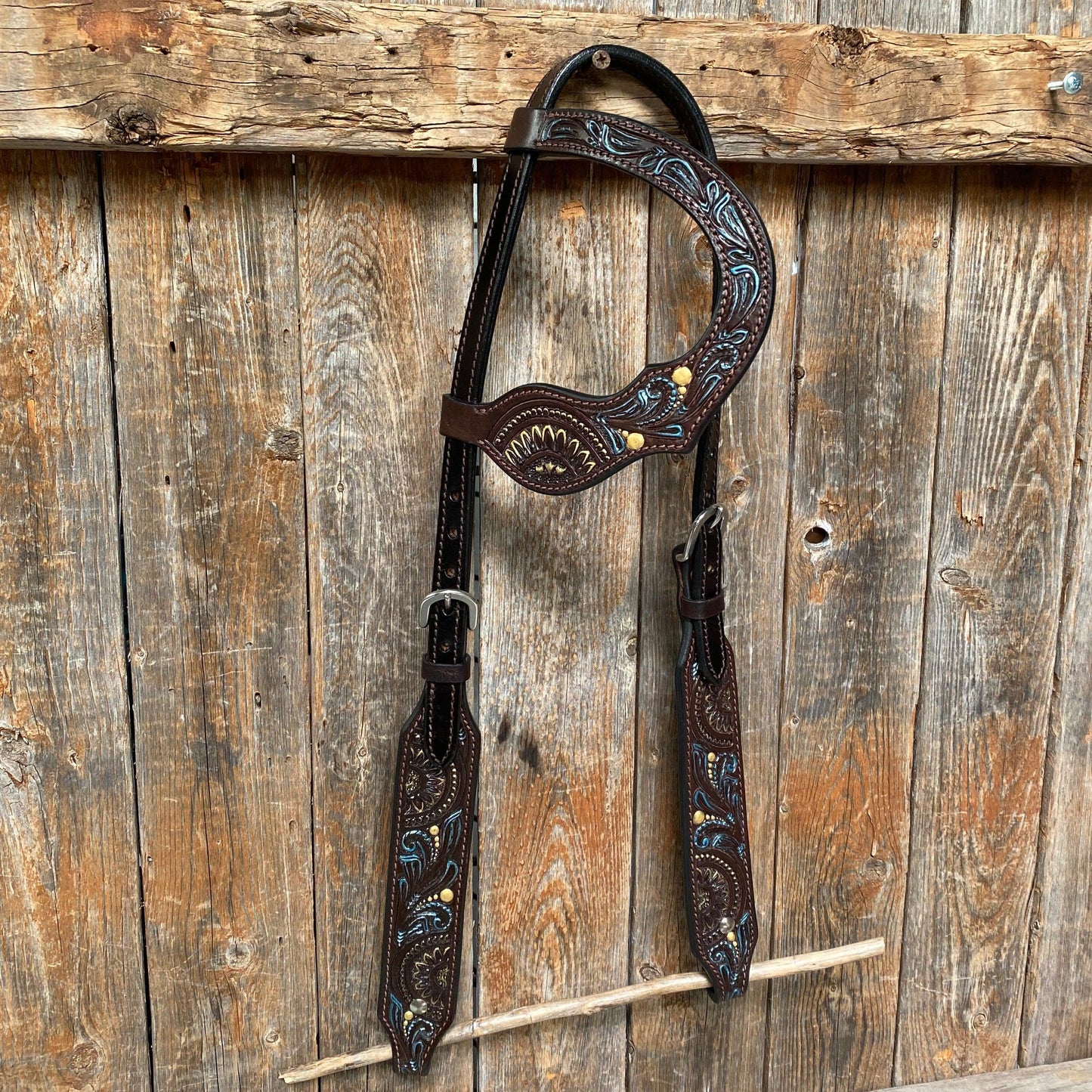 Dark Oil Floral Hand Painted One Ear Headstall / Bridle #FK107