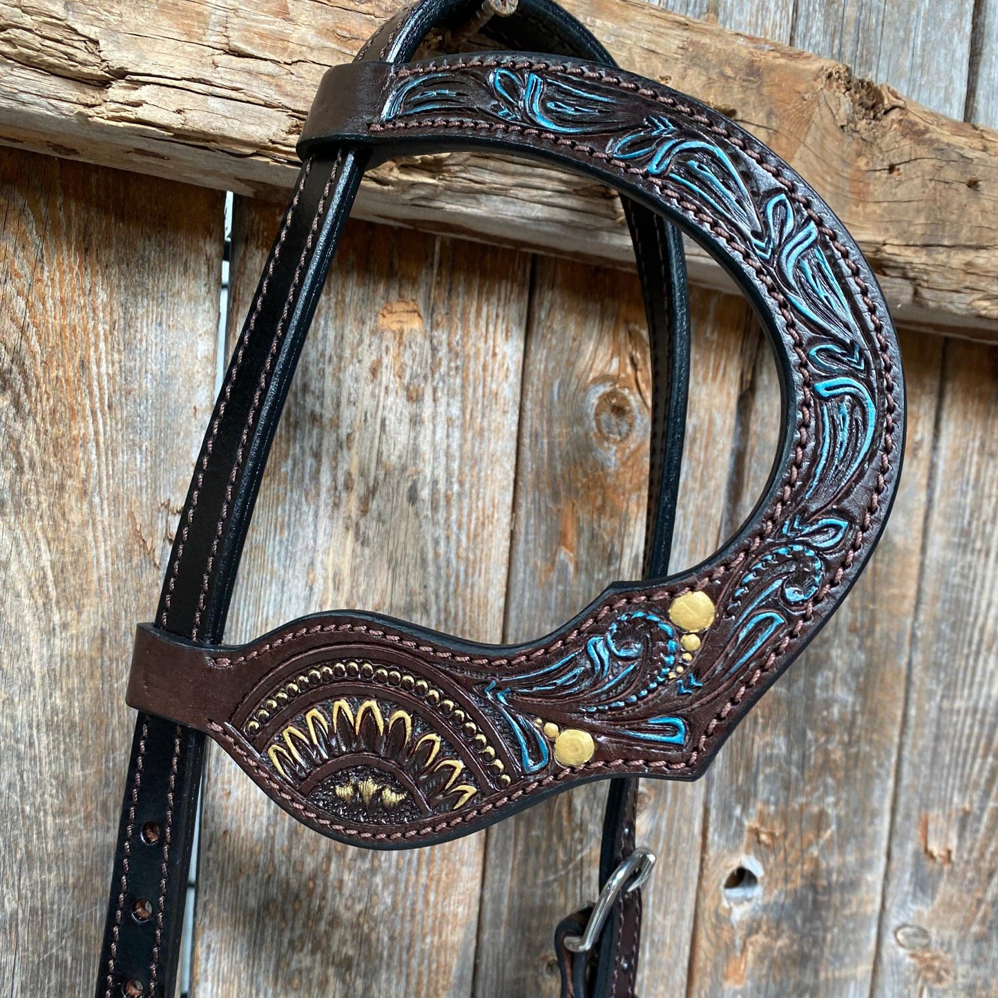 Dark Oil Floral Hand Painted One Ear Headstall / Bridle #FK107