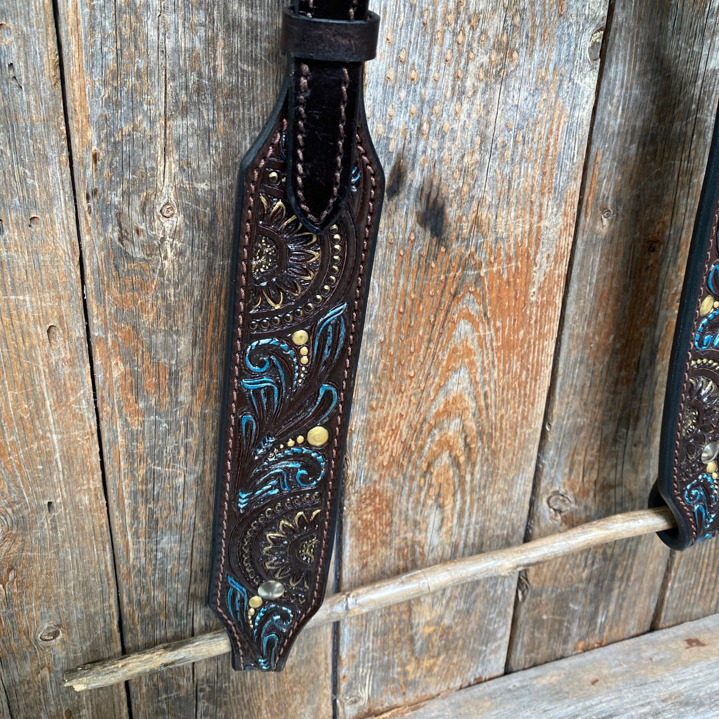Dark Oil Floral Hand Painted One Ear Headstall / Bridle #FK107