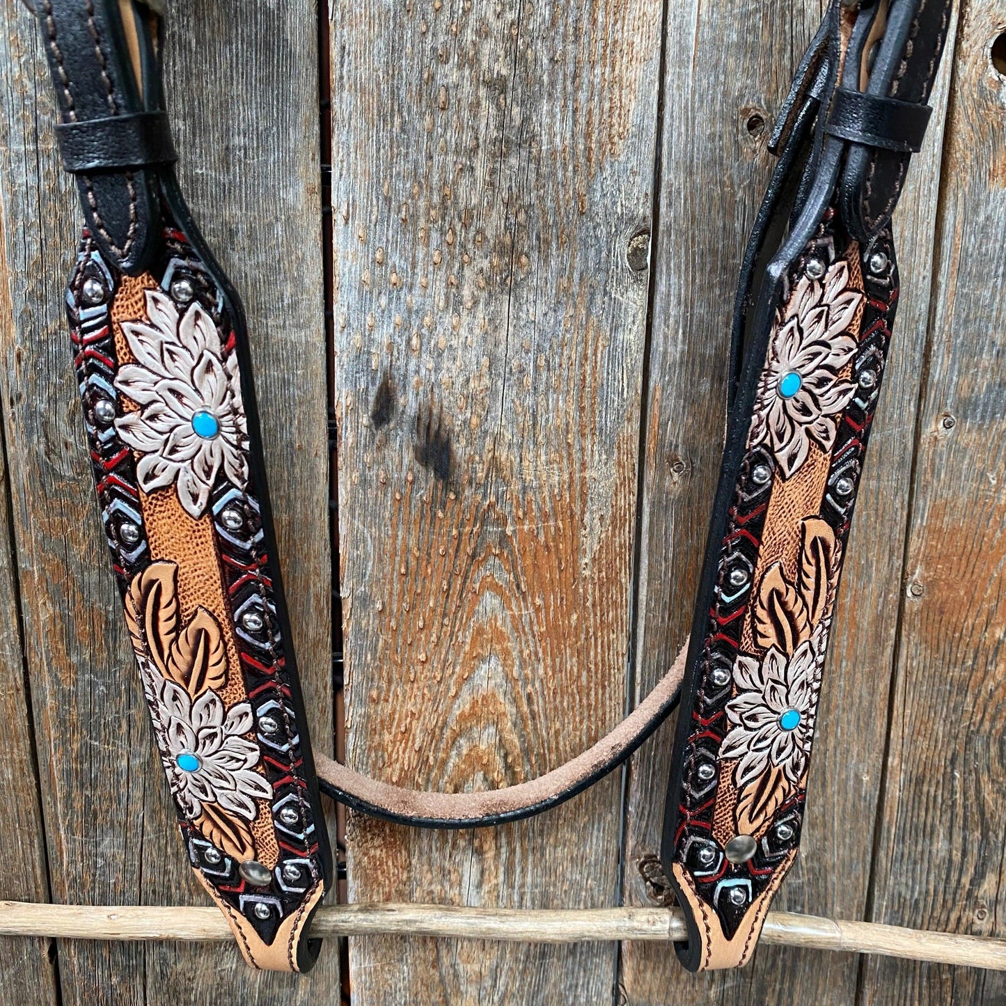 Two Tone Hand Painted flower Browband Headstall / Bridle #FK119
