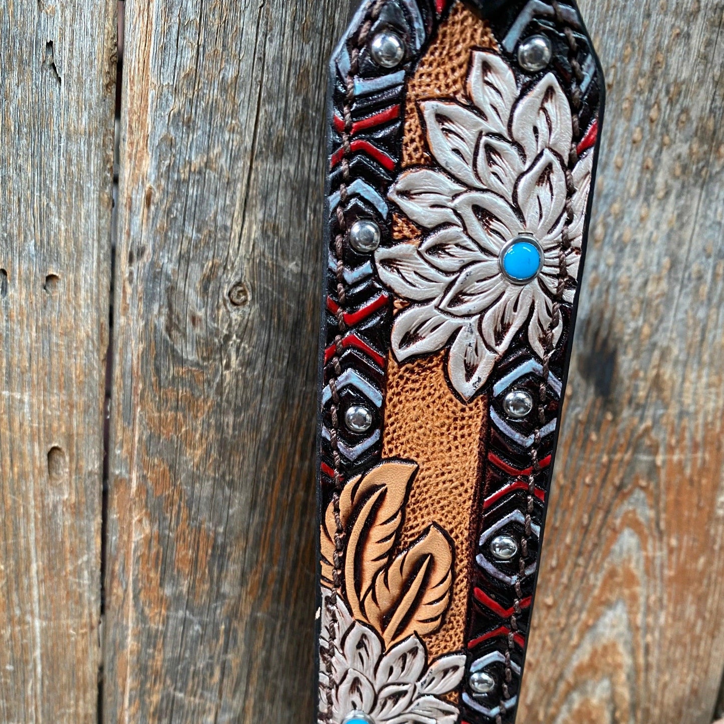Two Tone Hand Painted flower Browband Headstall / Bridle #FK119