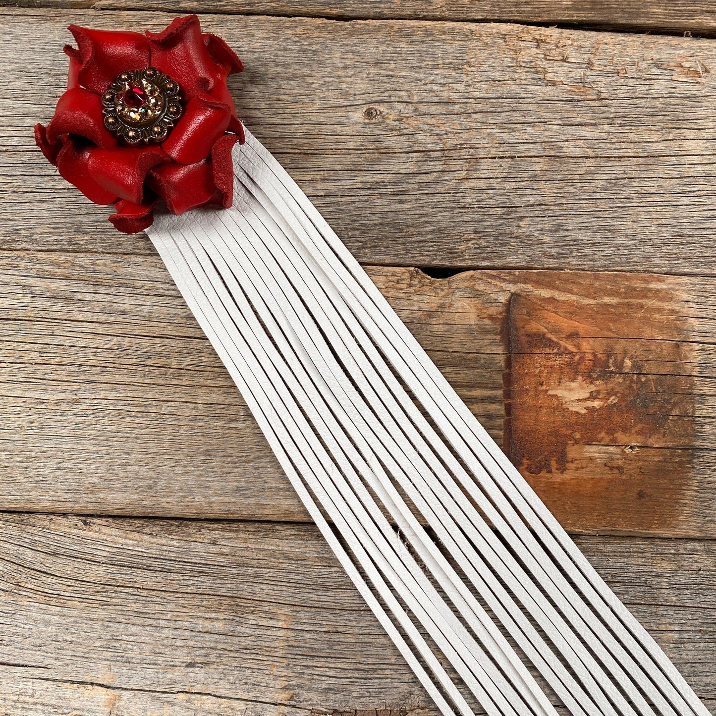 Leather Red Rose with White Fringe
