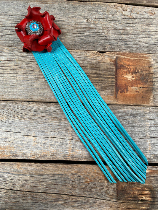 Leather Red Rose with Turquoise Fringe