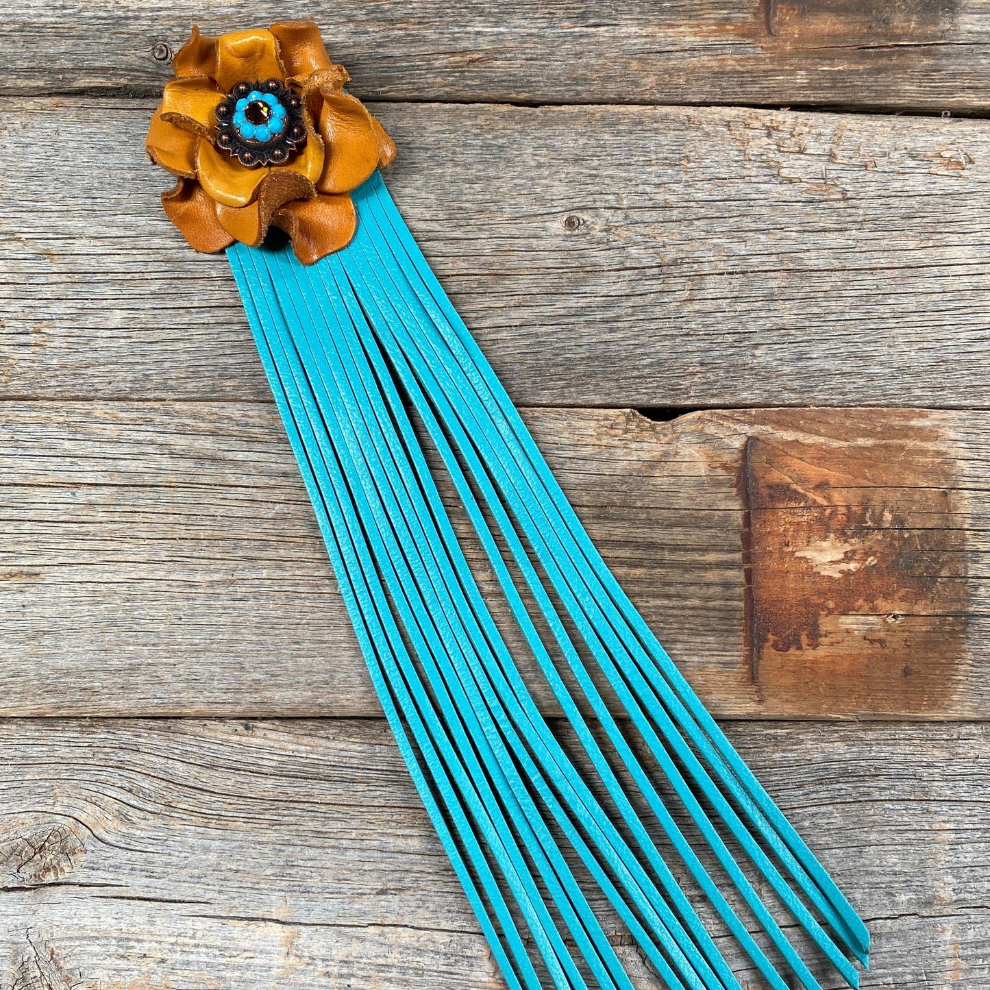 Leather Yellow Rose with Turquoise Fringe