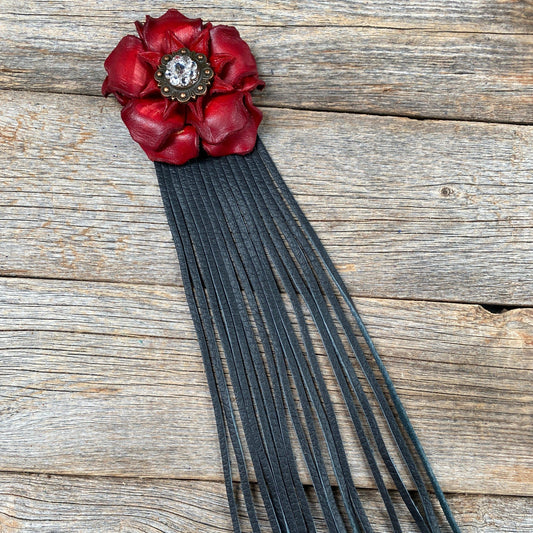Leather Red Gardenia with Black Fringe