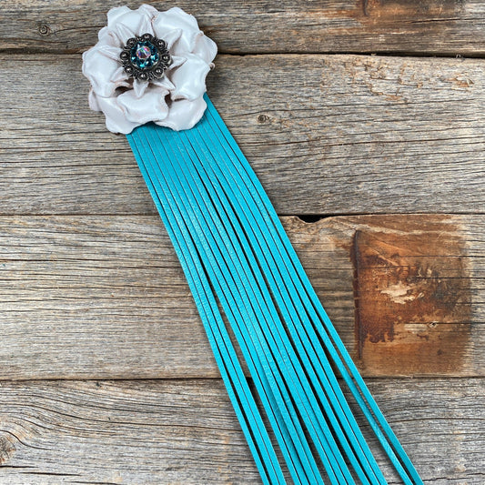 Leather White Gardenia with Turquoise Fringe