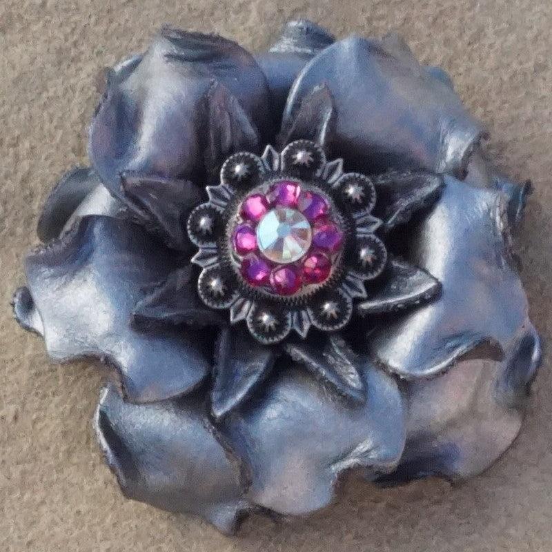 Silver Gardenia Leather Flowers - 1" Crystal Conchos - Options