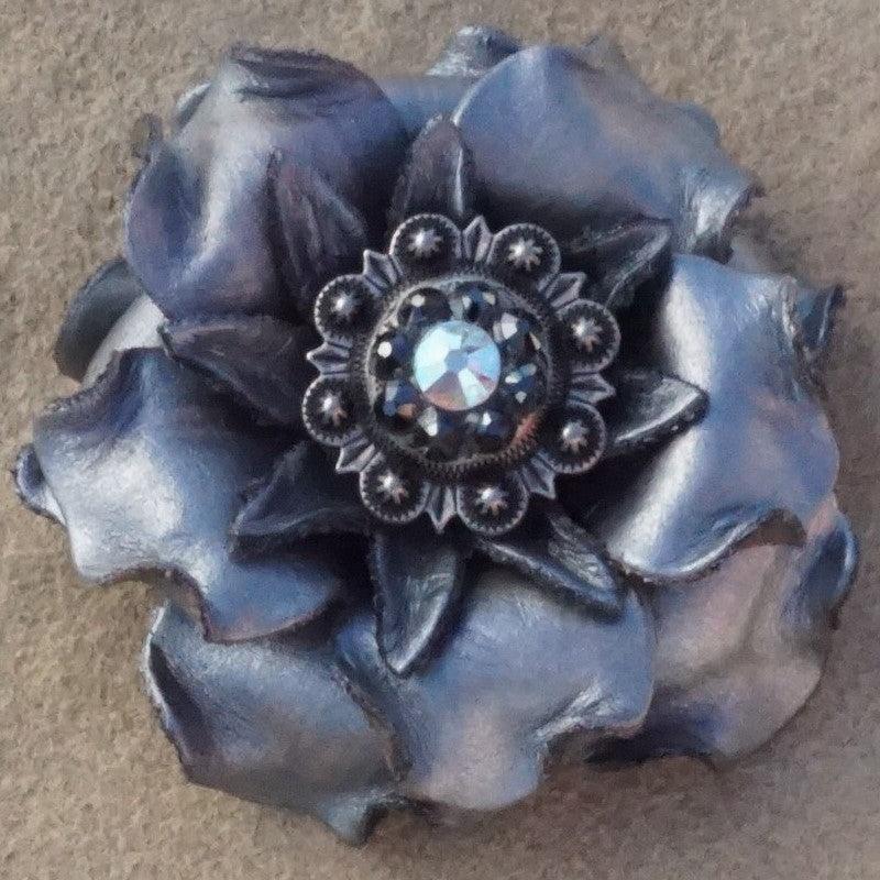 Silver Gardenia Leather Flowers - 1" Crystal Conchos - Options