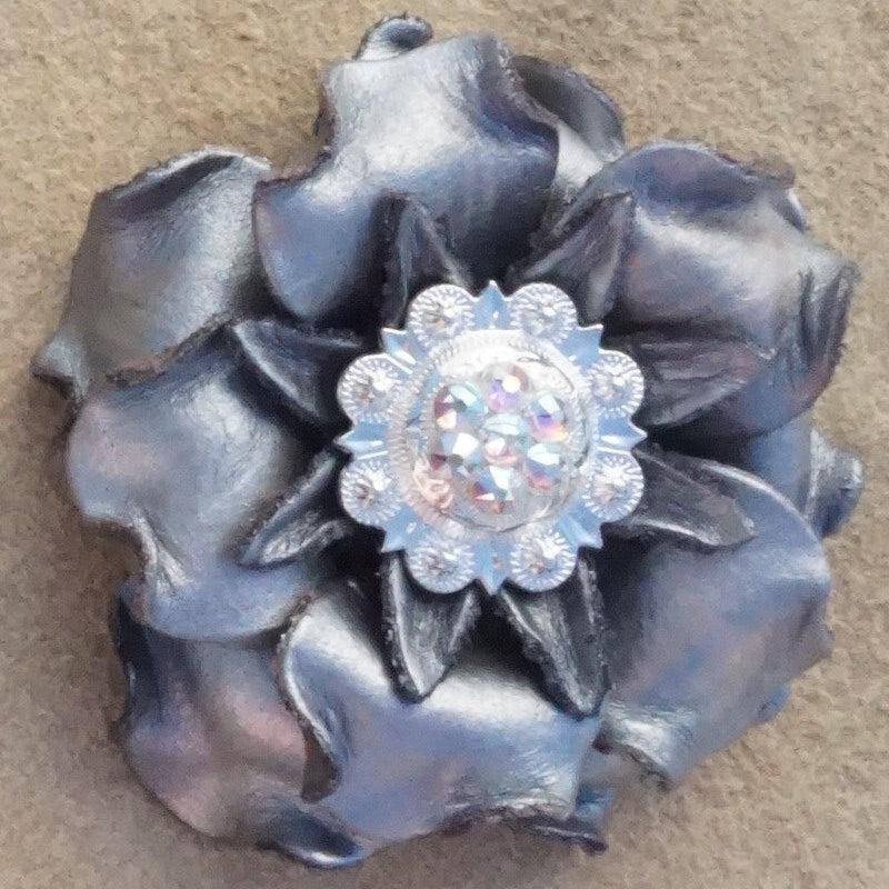 Silver Gardenia Leather Flowers - 1" Crystal Conchos - Options