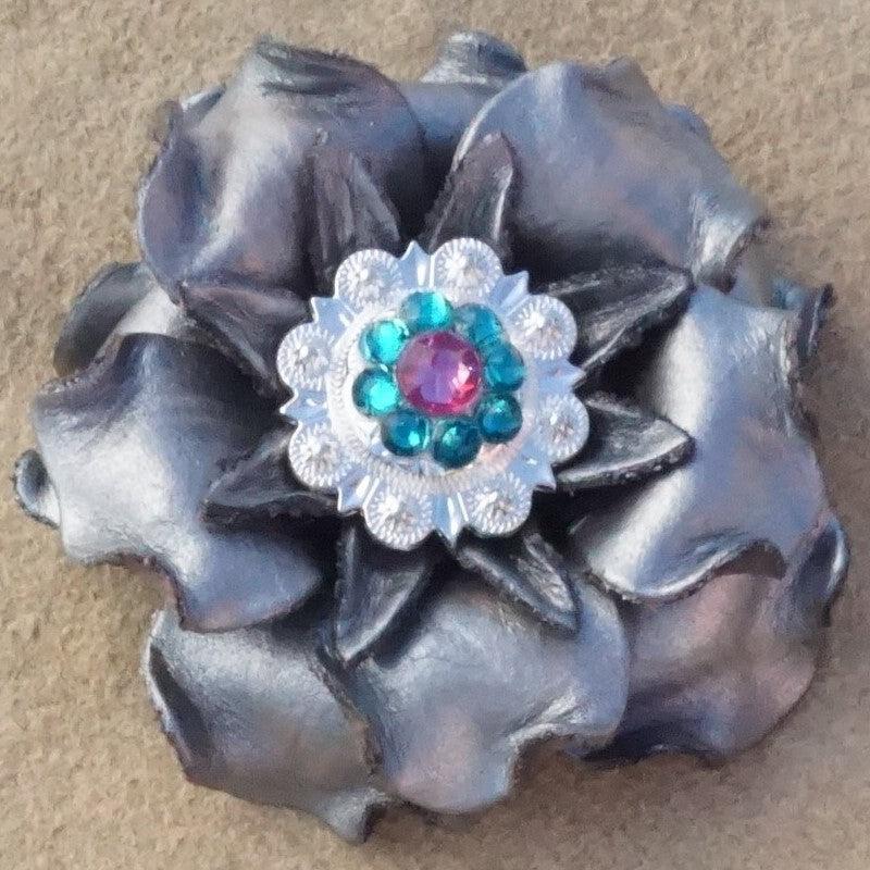 Silver Gardenia Leather Flowers - 1" Crystal Conchos - Options
