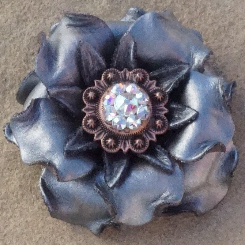 Silver Gardenia Leather Flowers - 1" Crystal Conchos - Options
