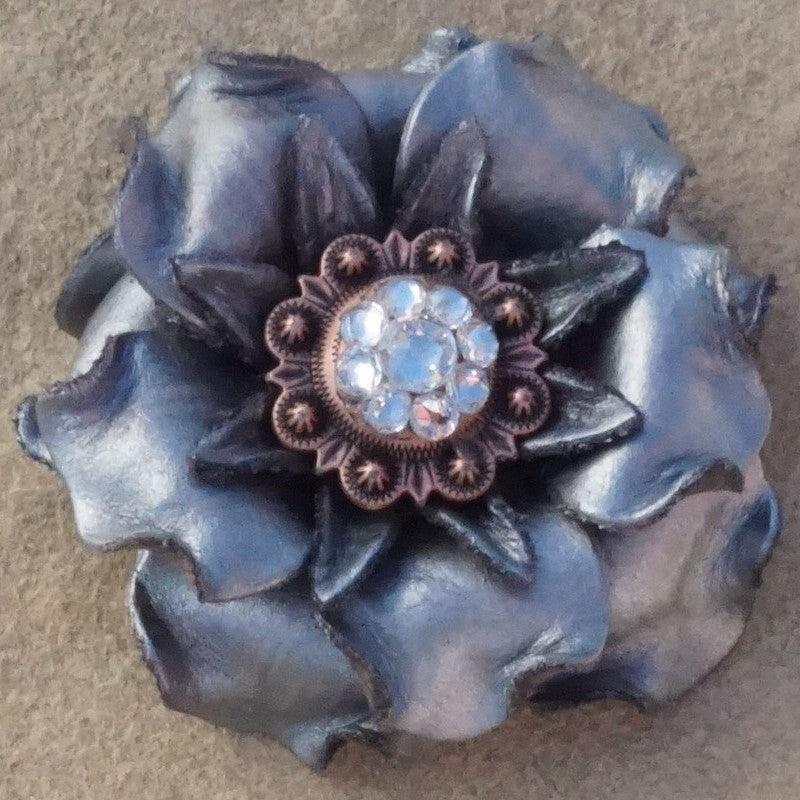 Silver Gardenia Leather Flowers - 1" Crystal Conchos - Options