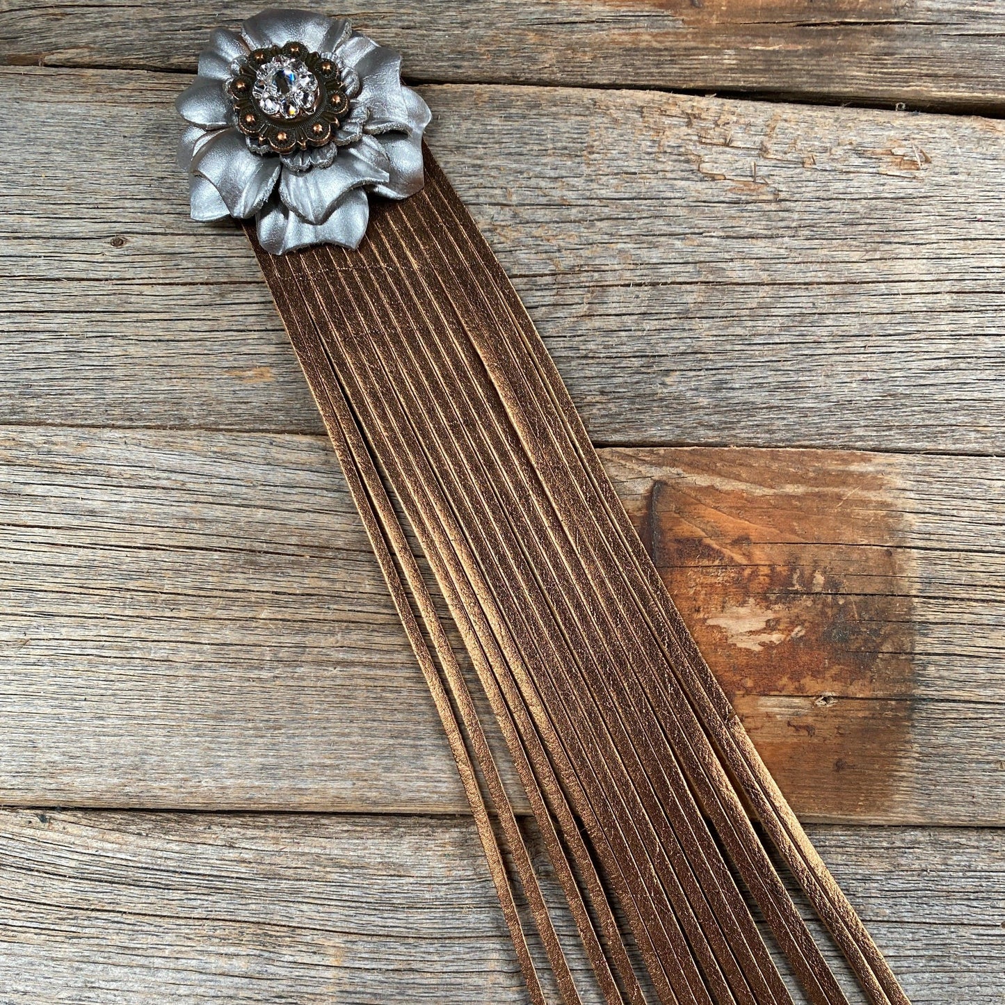 Leather Silver Carnation with Copper Fringe