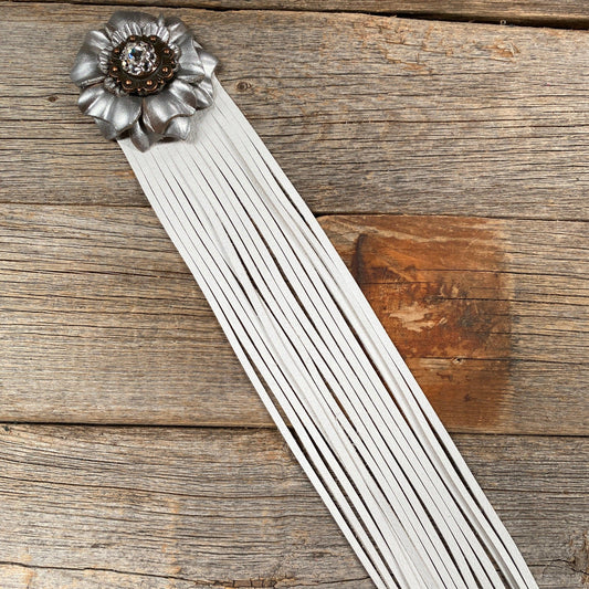 Leather Silver Carnation with White Fringe