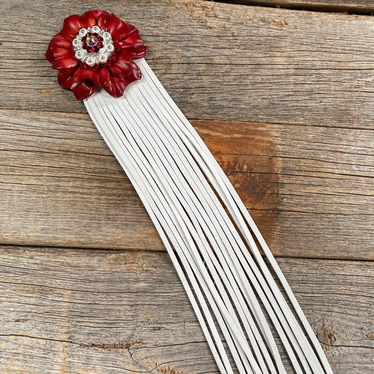 Leather Red Carnation with White Fringe
