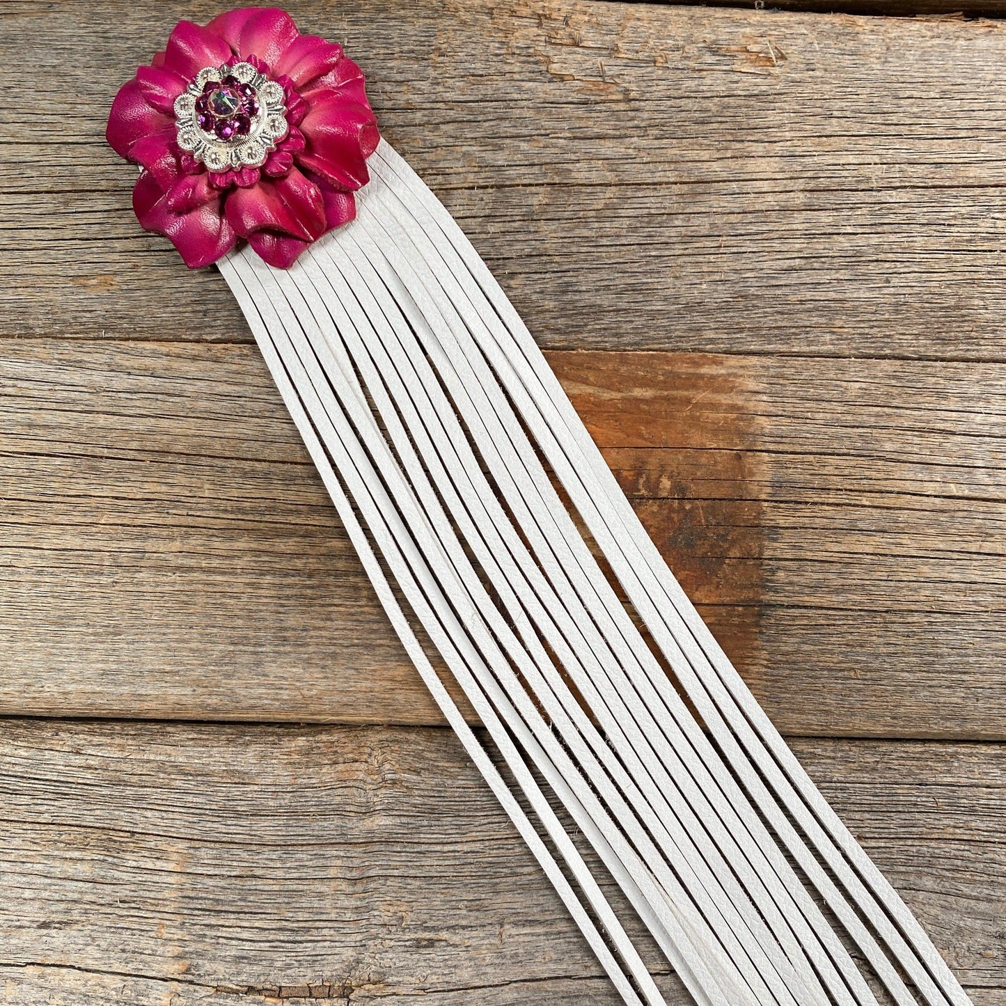 Leather Pink Carnation with White Fringe