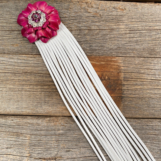 Leather Pink Carnation with White Fringe