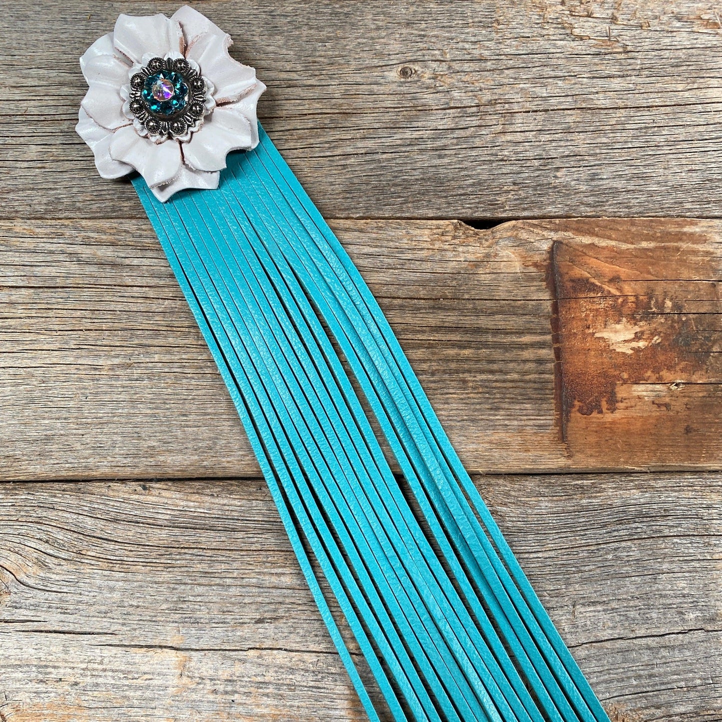 Leather White Carnation with Turquoise Fringe