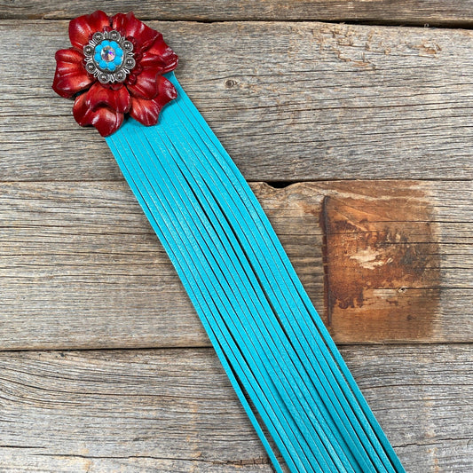 Leather Red Carnation with Turquoise Fringe